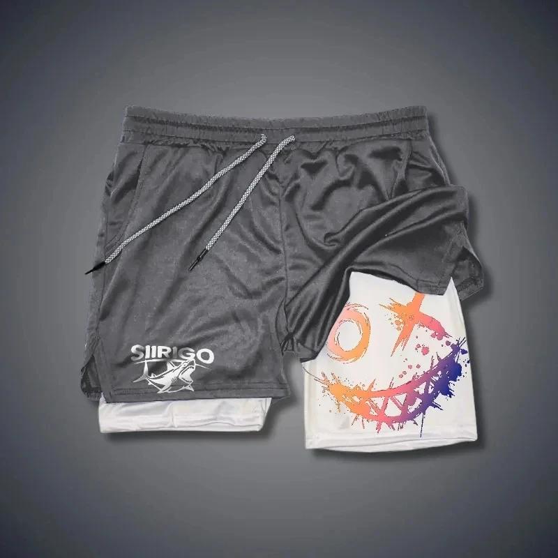 Short de Fitness imprimé visage souriant pour hommes, Double couche 2 en 1, séchage rapide, Fitness,