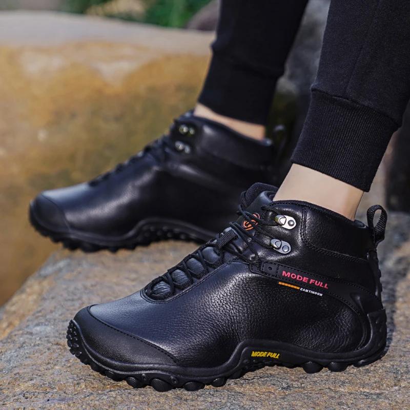 Chaussures de randonnée cuir imperméables homme femme - Bottes chasse neige escalade montagne