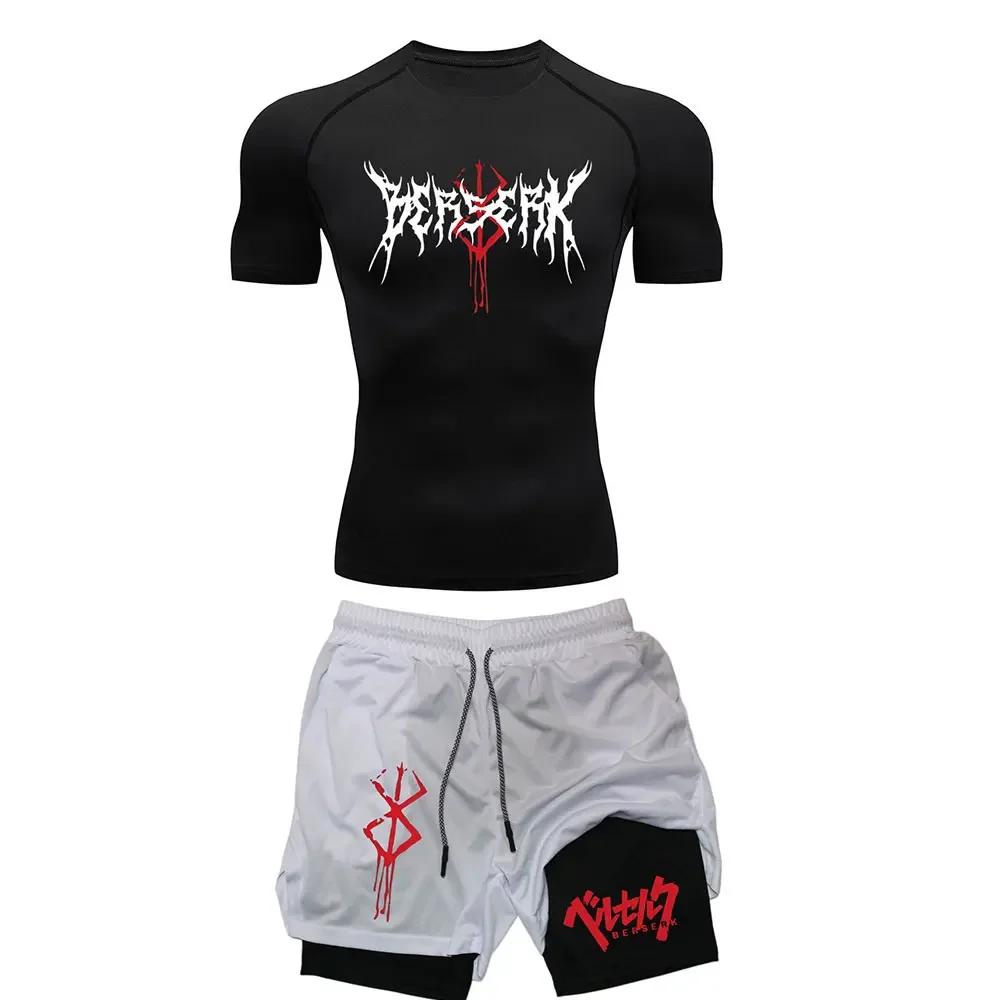 Ensemble compression hommes entraînement t-shirt short course respirant séchage rapide anti-éruption
