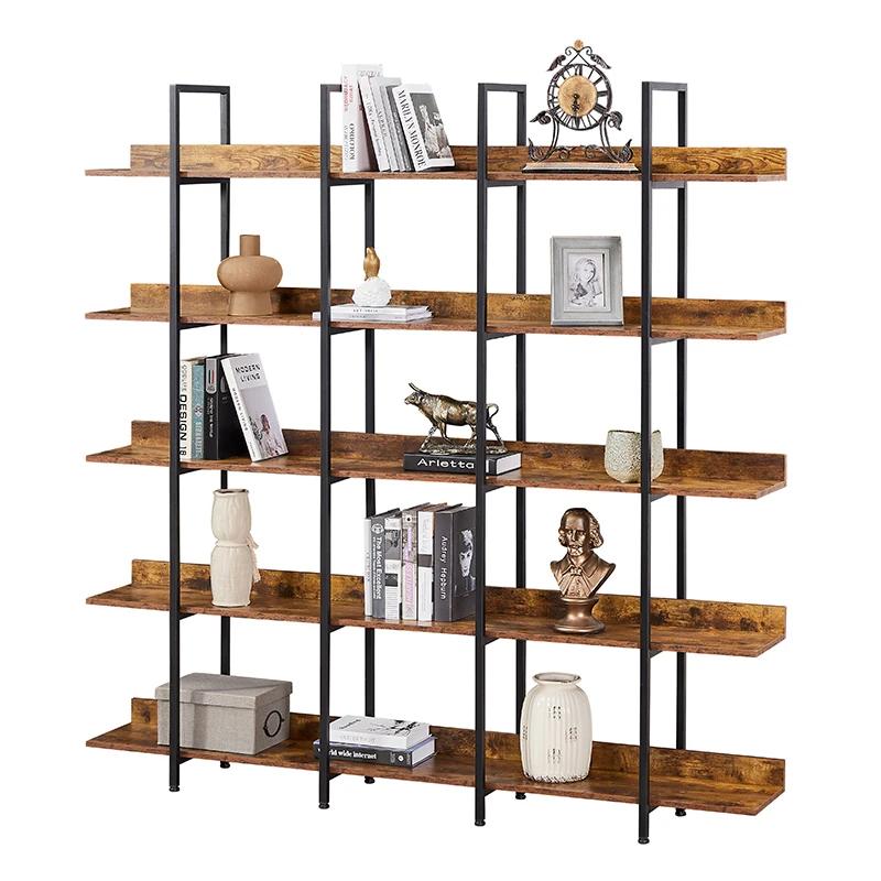 Bibliothèque Ouverte à 5 Niveaux, Étagère de Style Industriel Vintage avec Cadre en Métal, Planche N