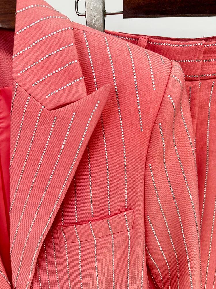 Ensemble de costume de créateur HIGH STREET, nouveauté 2026, pour femme, blazer à un bouton, rayures