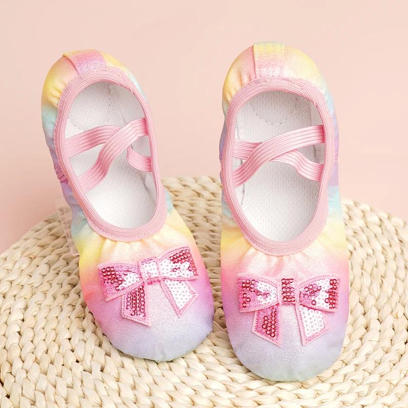 Chaussures de Ballet pour filles, pantoufles de Ballet à nœud pour enfants, chaussures de danse à se