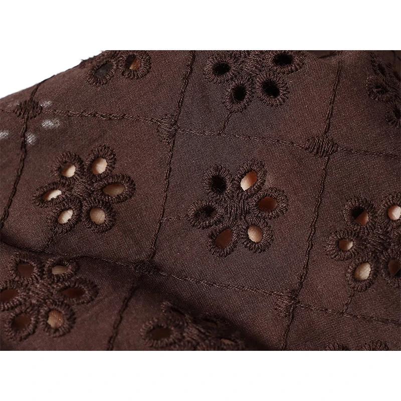YENKYE Nouvelle jupe midi marron brodée ajourée pour femme 2026, décontractée, taille haute, coupe t