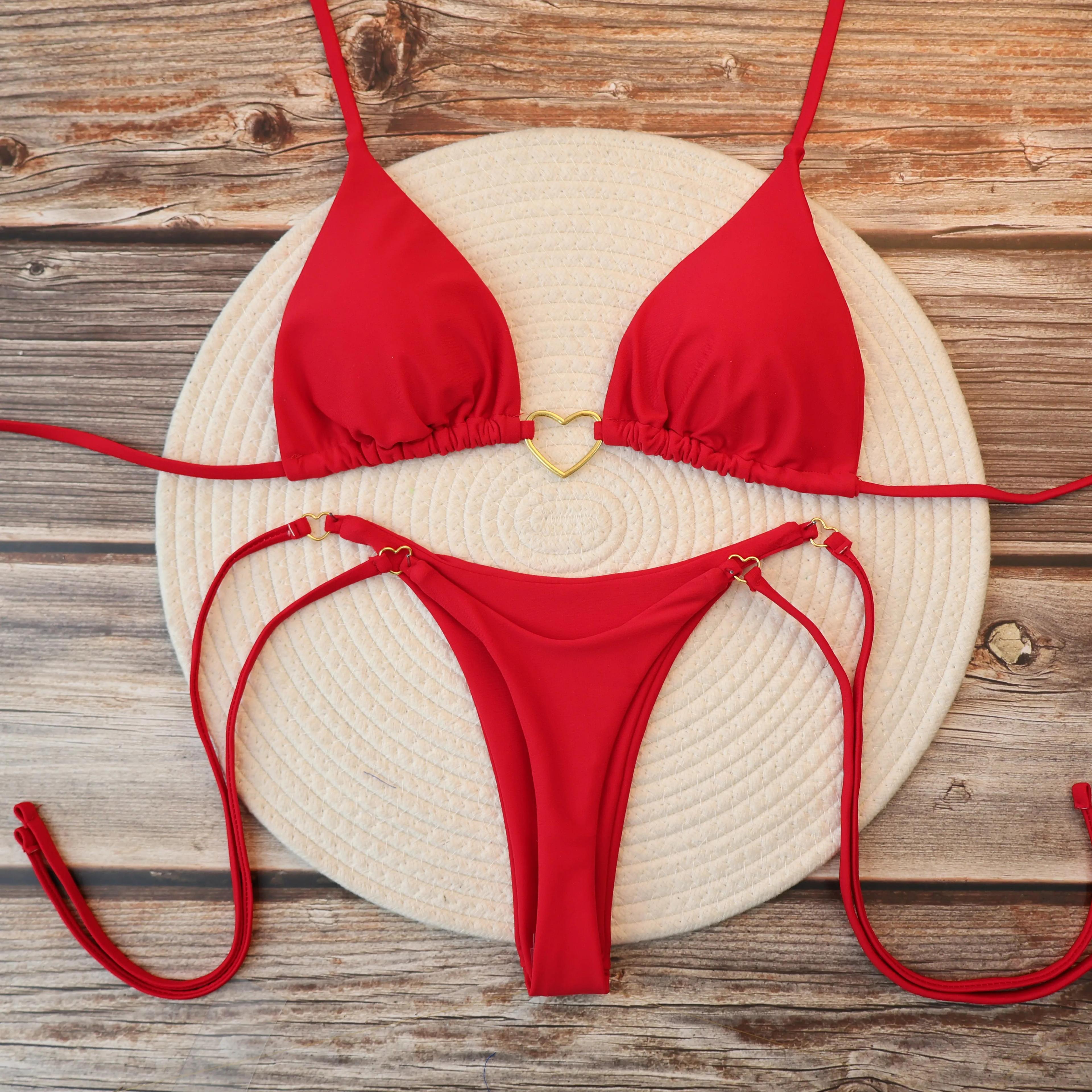 Femmes Sexy brésilien Bikini ensemble licou Triangle haut string bas deux pièces maillot de bain coe