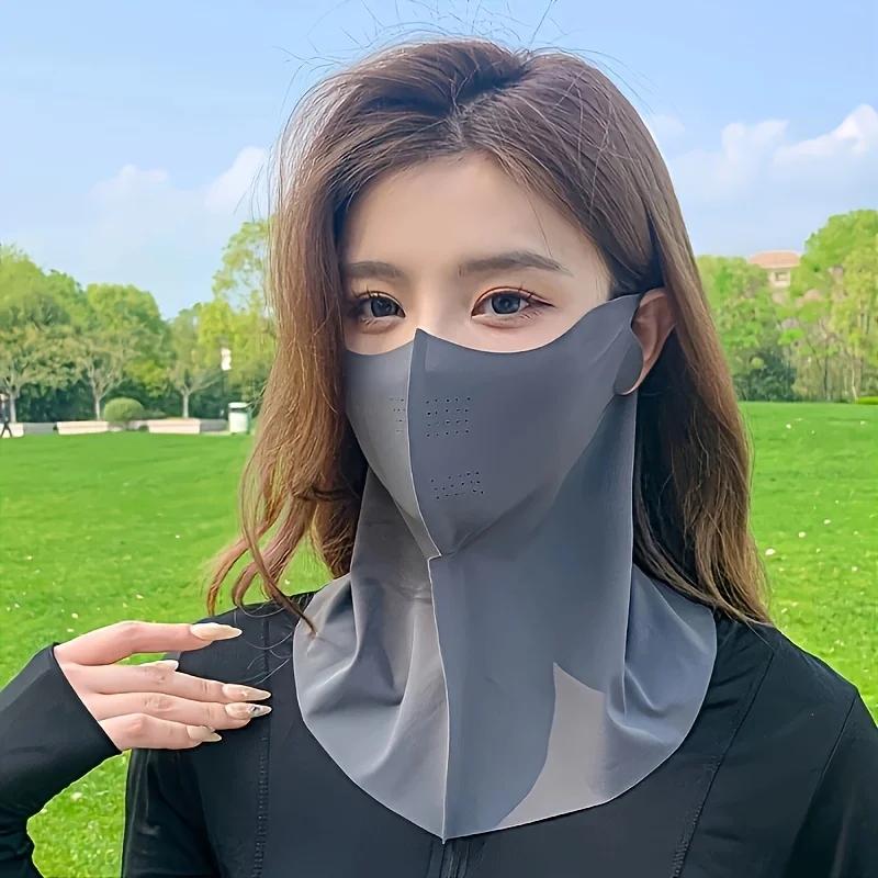 Masque facial en soie glacée de couleur unie, polyvalent pour les sports de plein air, écharpe, trou