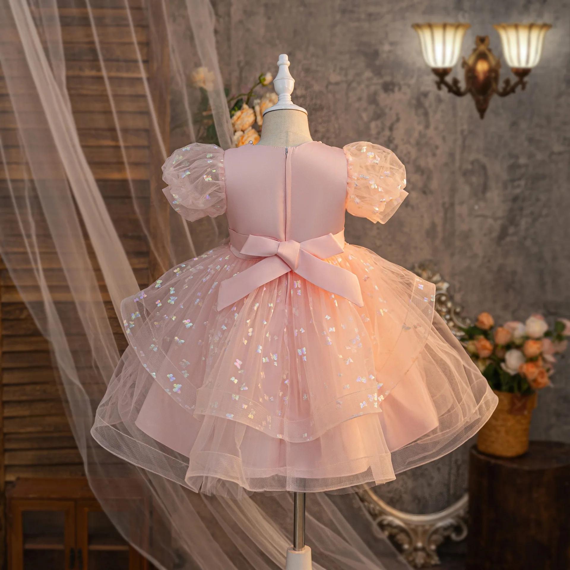 Jupe moelleuse brodée de perles avec nœud pour filles, robe d'été en maille pour anniversaire de béb