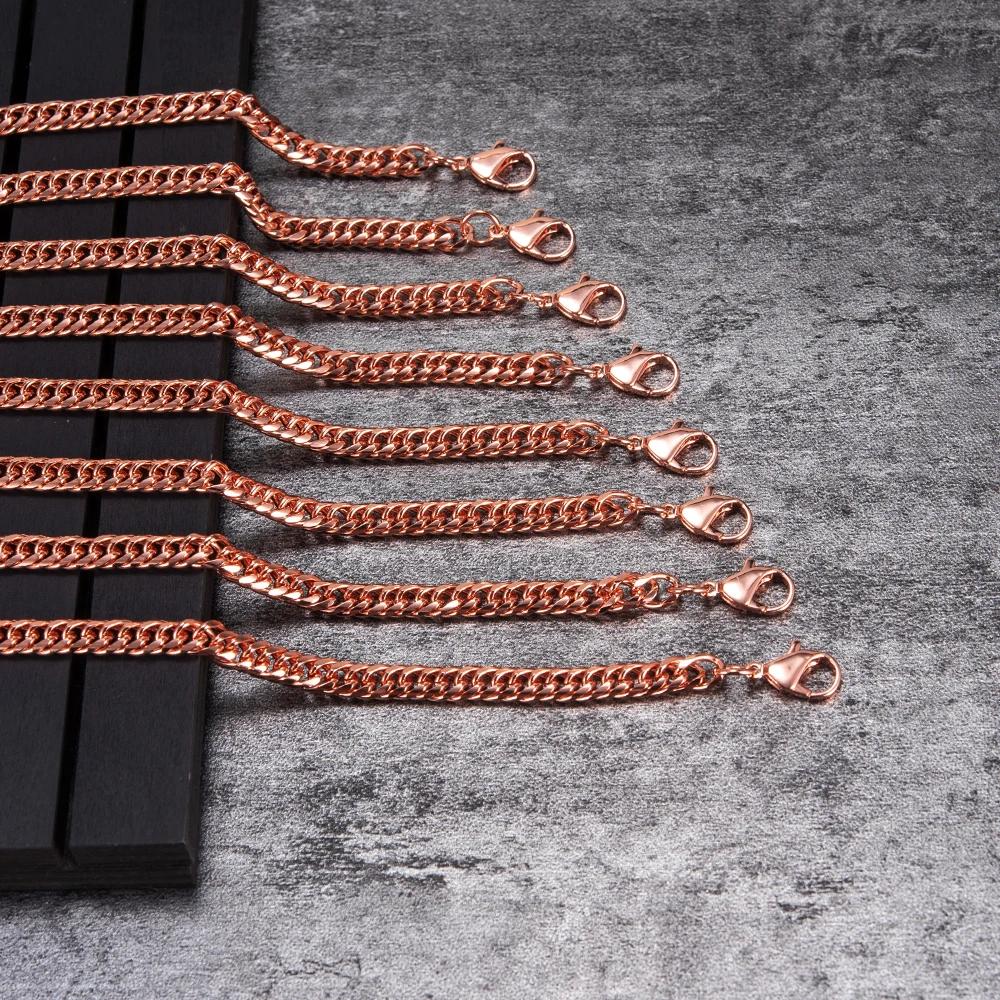Bracelets en cuivre pur pour hommes et femmes, lien de chaîne cubaine réglable, fermoir à homard, 6m