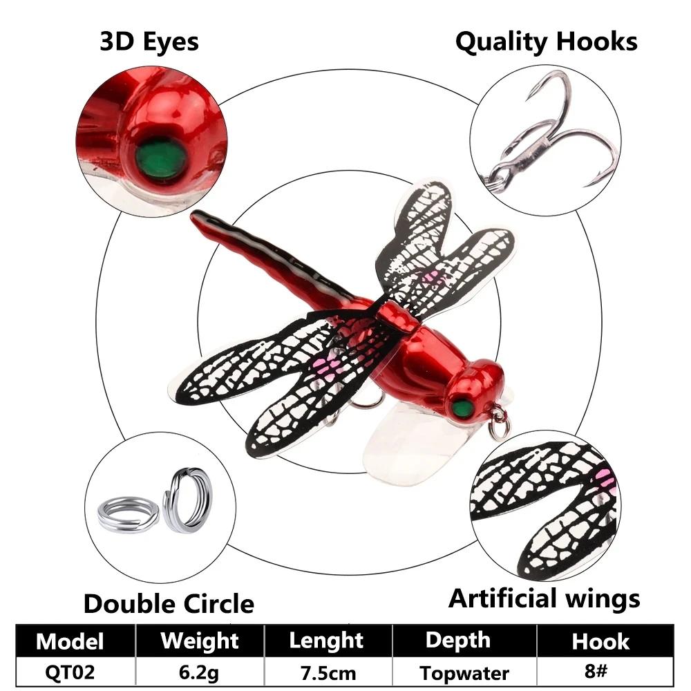 Topwater libellule mouches sèches insecte mouche leurre de pêche 6.2g 75mm truite Popper appât artif