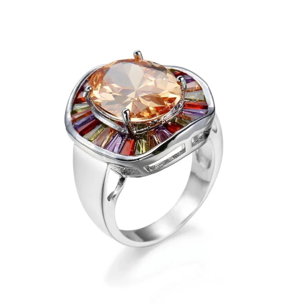 Bagues de mariée en argent Sterling 925, grand rond coloré, CZ, Champagne, Zircon cubique, bijoux po