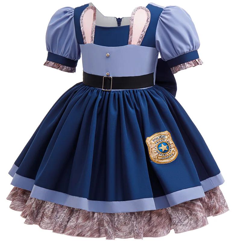 Costume Disney Zootopia 2 Judy Hopps pour filles, robe de lapin de police avec ceinture pour Hallowe