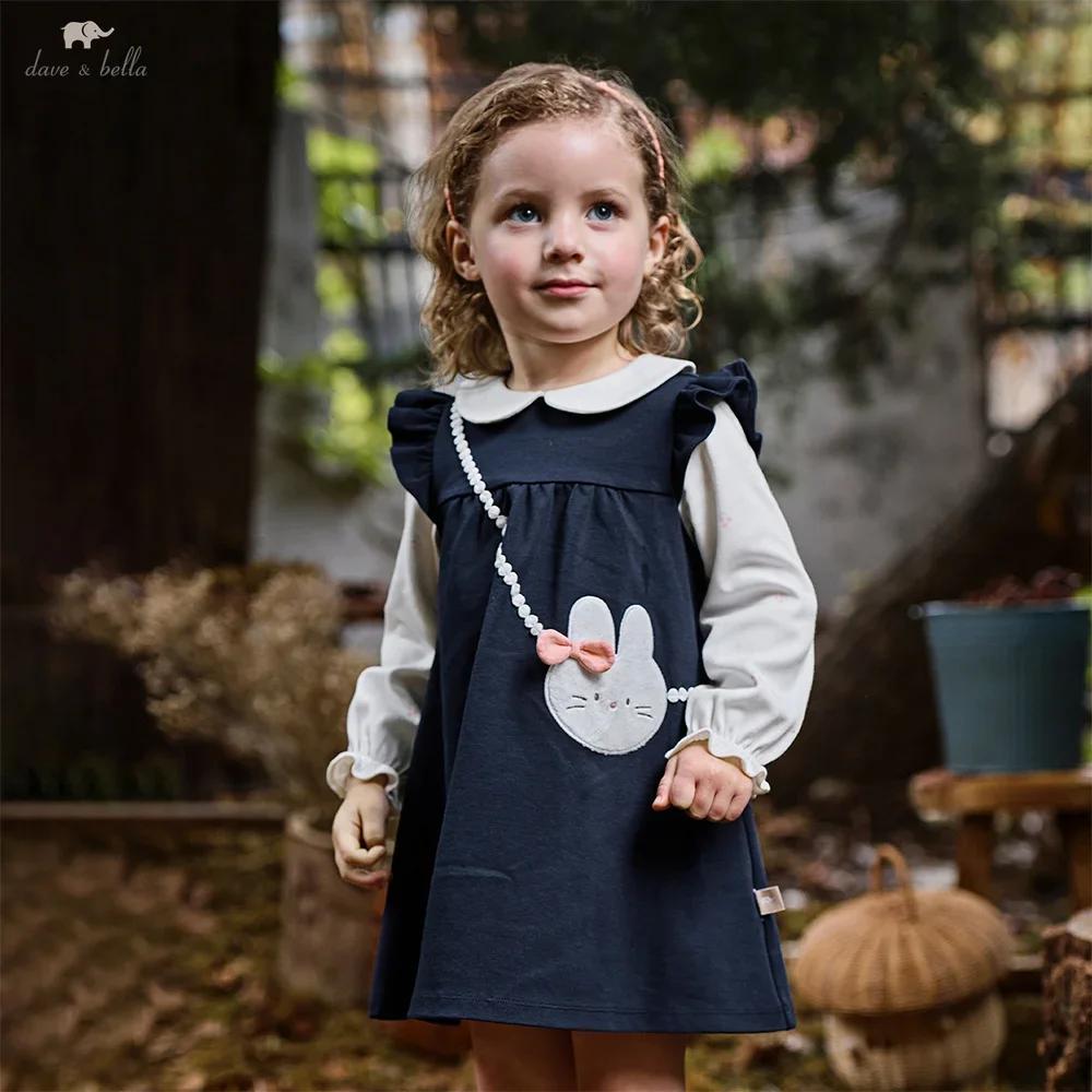 Dave Bella robe pour enfants automne doux doux mignon lapin fille faux deux pièces robe fête vêtemen