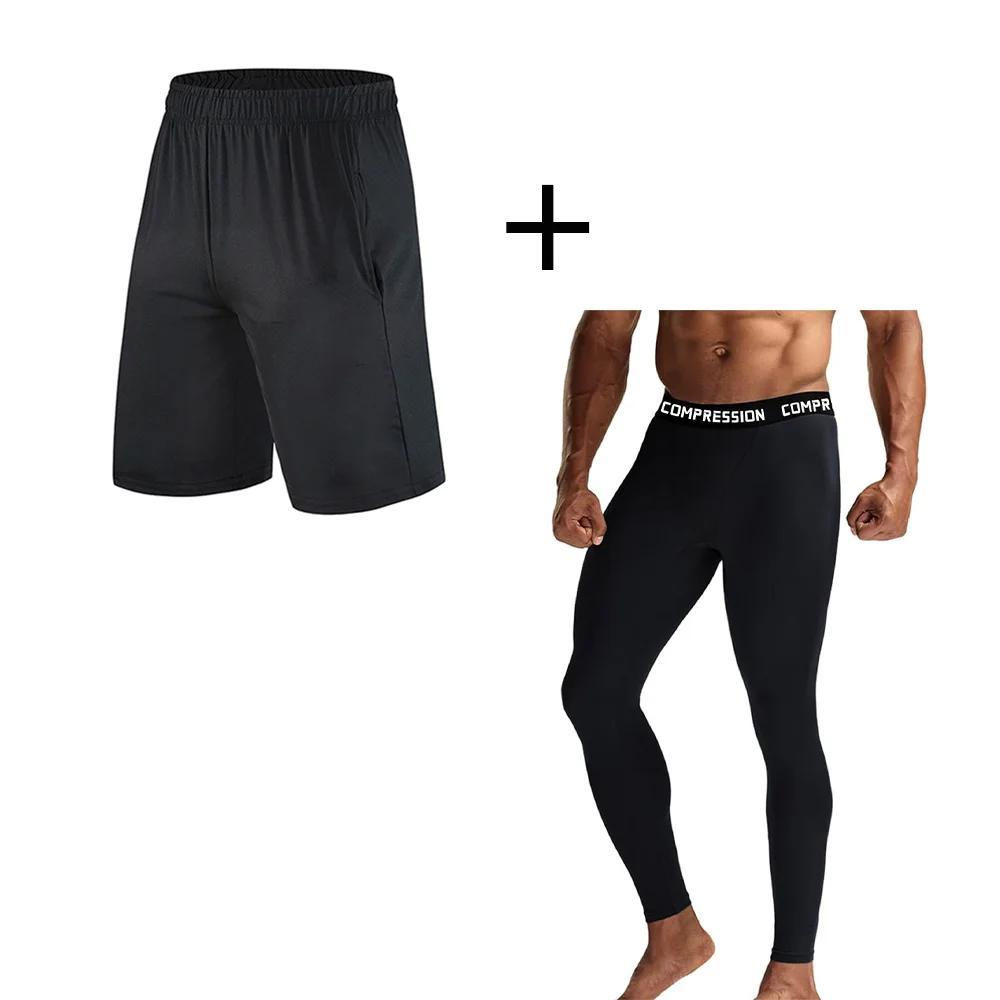 Pantalons de Compression pour hommes avec short, Leggings d'entraînement de course à pied, haute éla