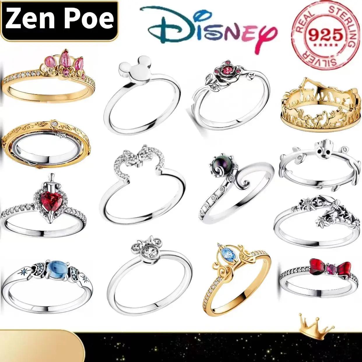 Bague en argent pur 925% en forme de cœur Minnie, couronne de princesse, pour femmes, bijoux fins à