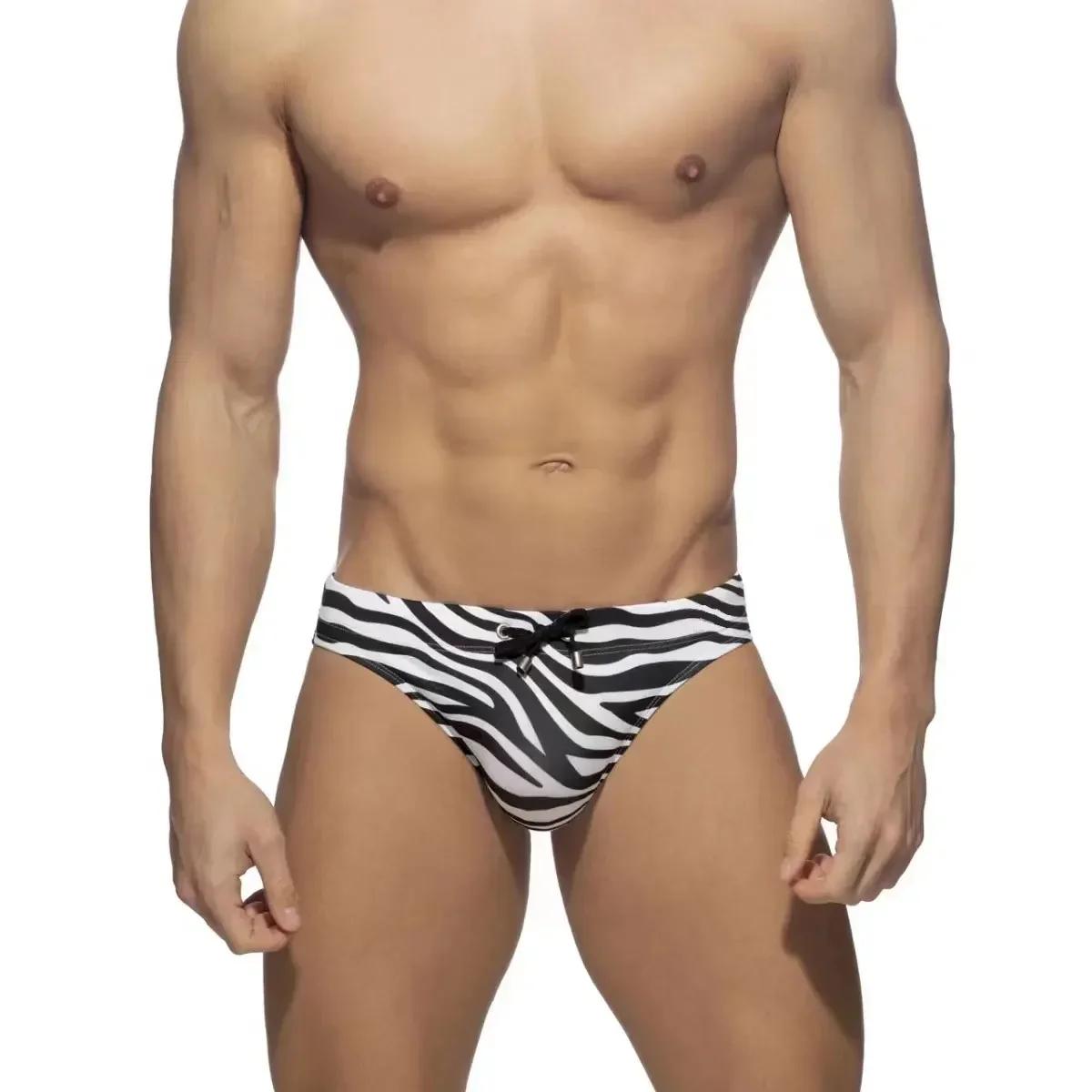 Maillot de bain homme taille basse sexy séchage rapide slip zèbre avec cordon serrage plage
