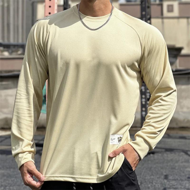 T-shirt sport homme manches longues automne - Maille respirante fitness running entraînement haute qualité
