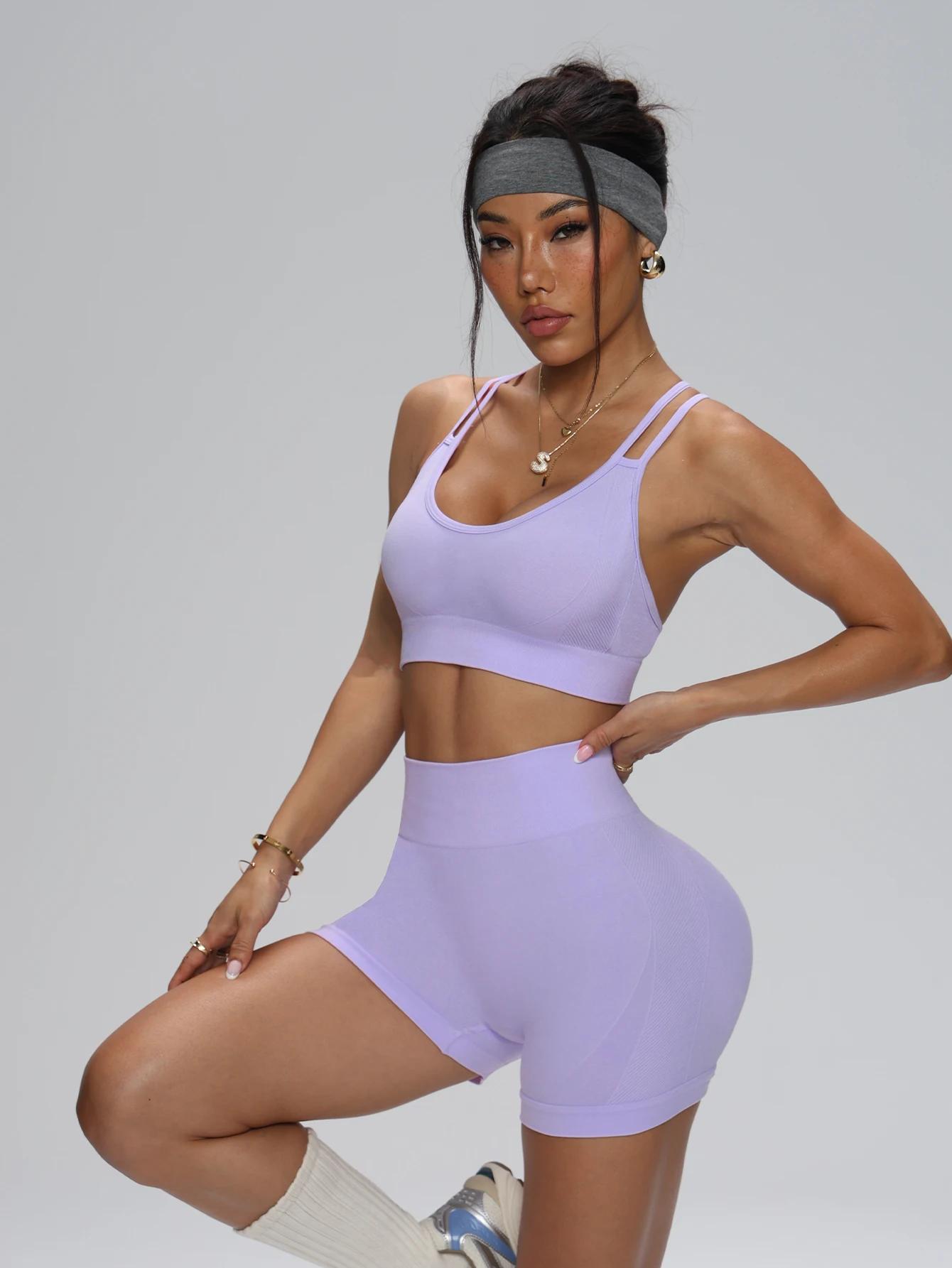 Ensemble de sport sans couture pour femmes, 2 pièces, combinaison de Yoga, soutien-gorge de Fitness