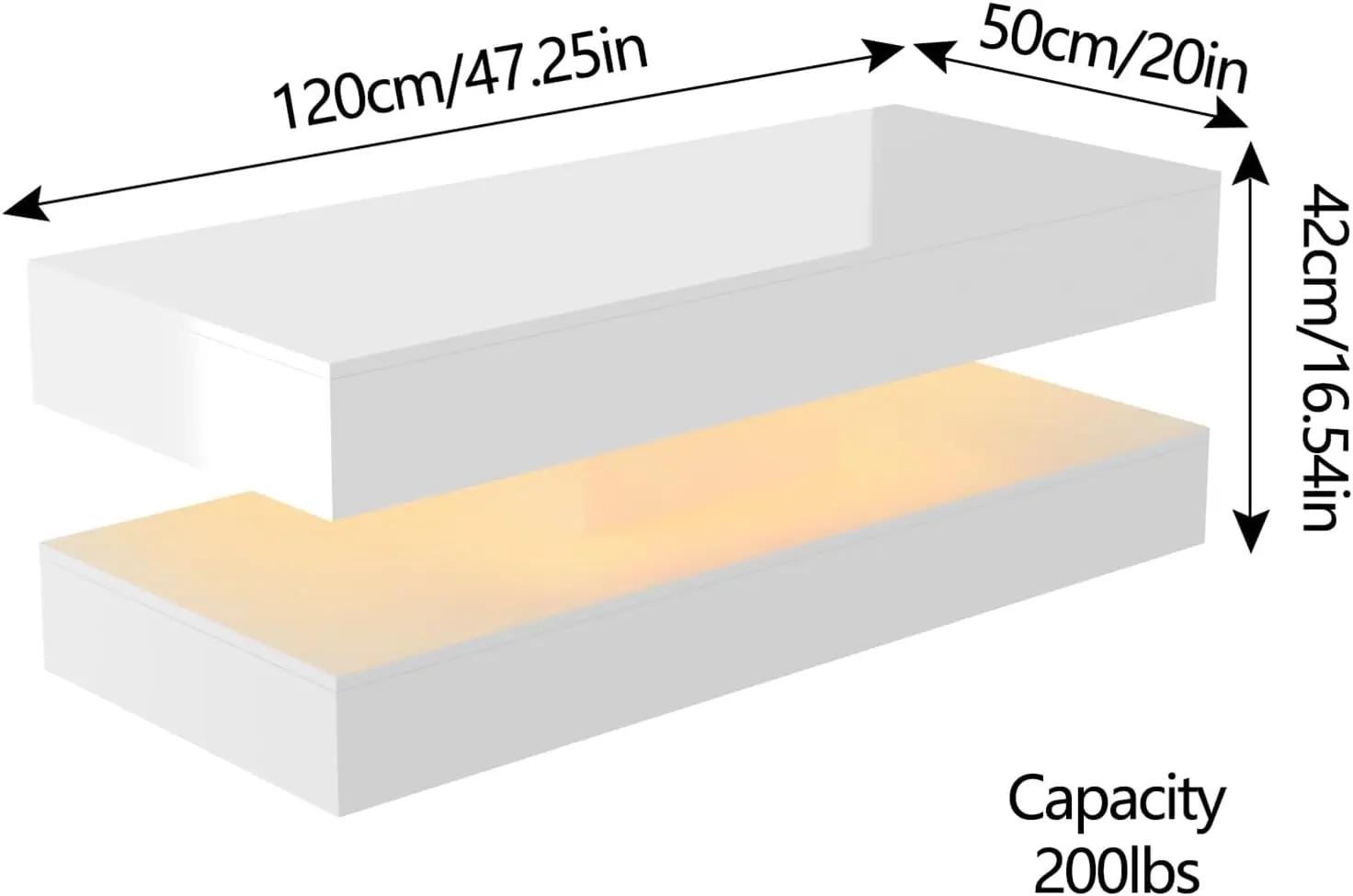 Table basse LED à haute brillance, table centrale moderne avec 2 rangements à proximité, 47,3 pouces
