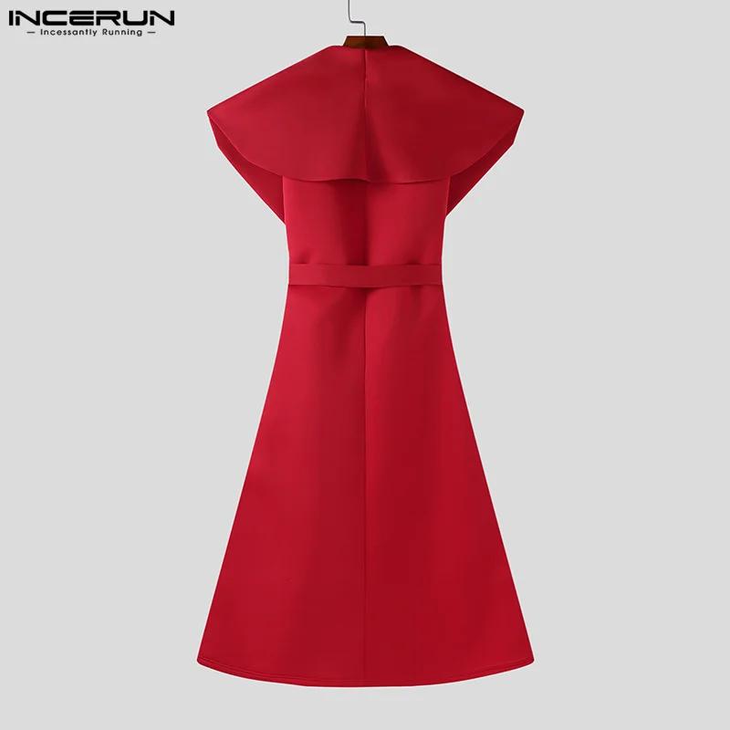 INCERUN hommes Style Long Trench revers sans manches couleur unie décontracté mâle Cardigan avec cei
