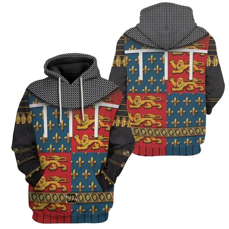 Sweat à capuche chevalier templier médiéval pour hommes, sweats à capuche graphiques, costume de cos