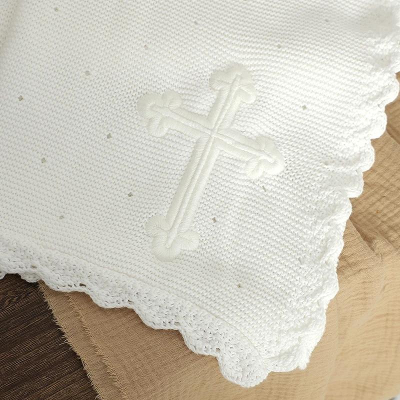 Couvertures de baptême pour bébé, 100x80cm, tricot doux en coton avec coutures croisées, pour nouvea