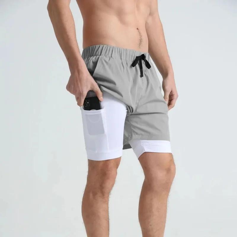 Short de sport double pont pour hommes, short d'entraînement à séchage rapide, décontracté 2 en 1, p