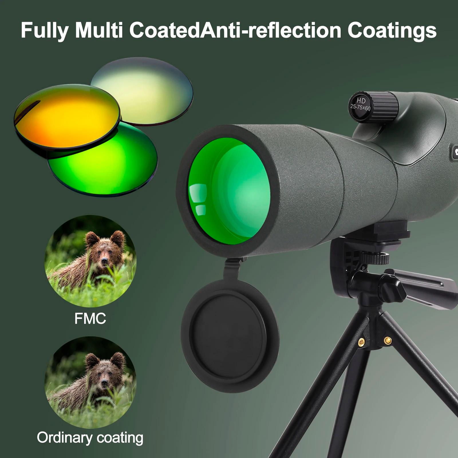 Télescope 25-75x60, Zoom puissant monoculaire FMC BAK4, étanche pour l'observation des oiseaux, pris