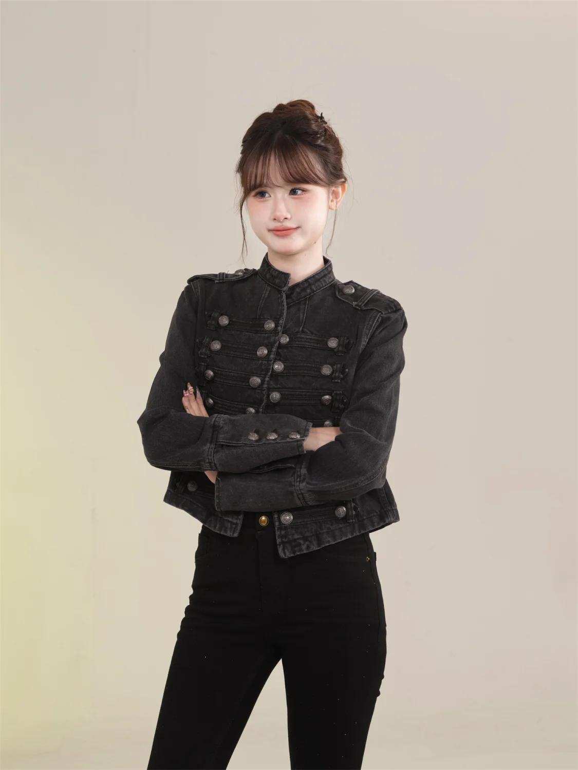 Veste courte en Denim rétro américain pour femmes, manteau de moto décontracté à manches longues et