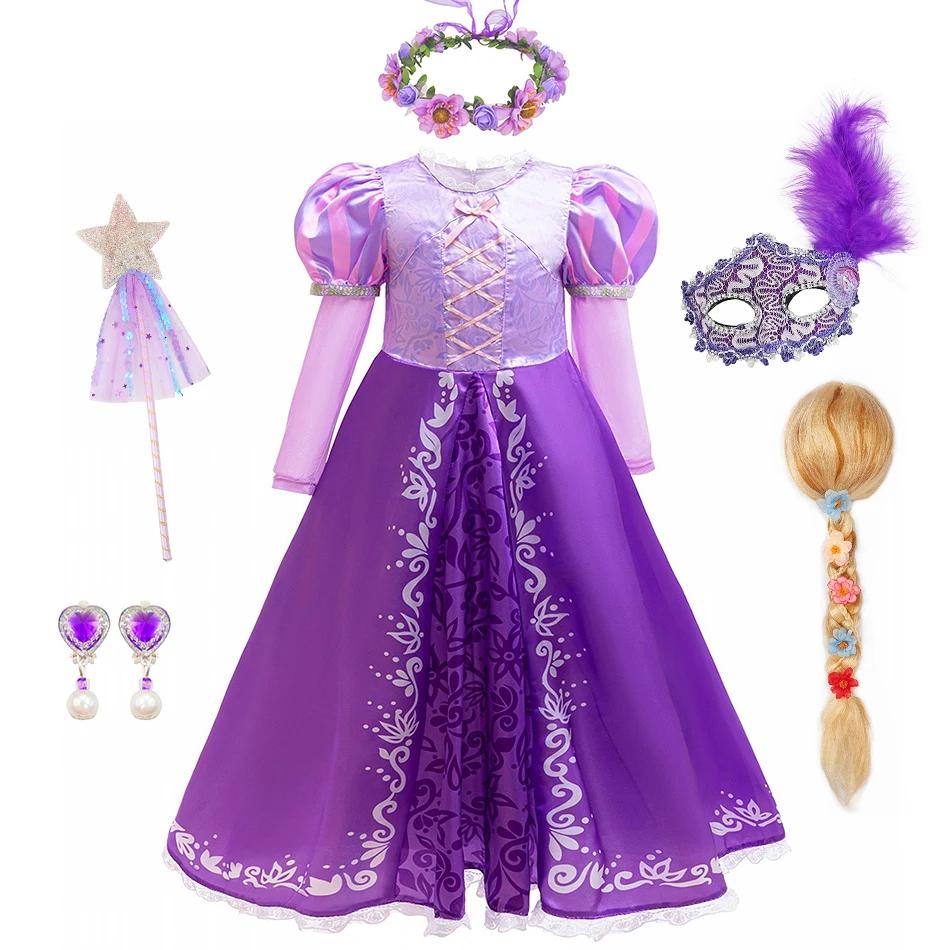 Robe de princesse Rapunzel pour enfants, déguisement d'Halloween, costumes à manches longues, tenues