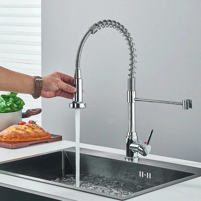 Robinets de cuisine extractibles à ressort, tête de pulvérisation, robinet d'eau chaude et froide, R