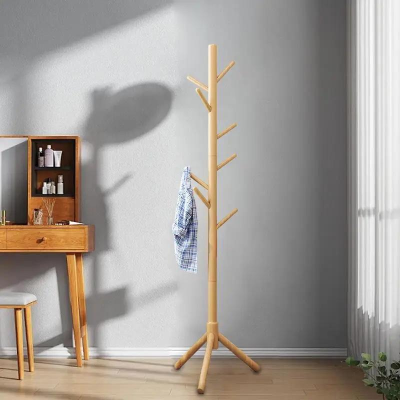 Support de chapeau de chambre à coucher avec 8 crochets, manteau d'arbre en bois, vêtements de face