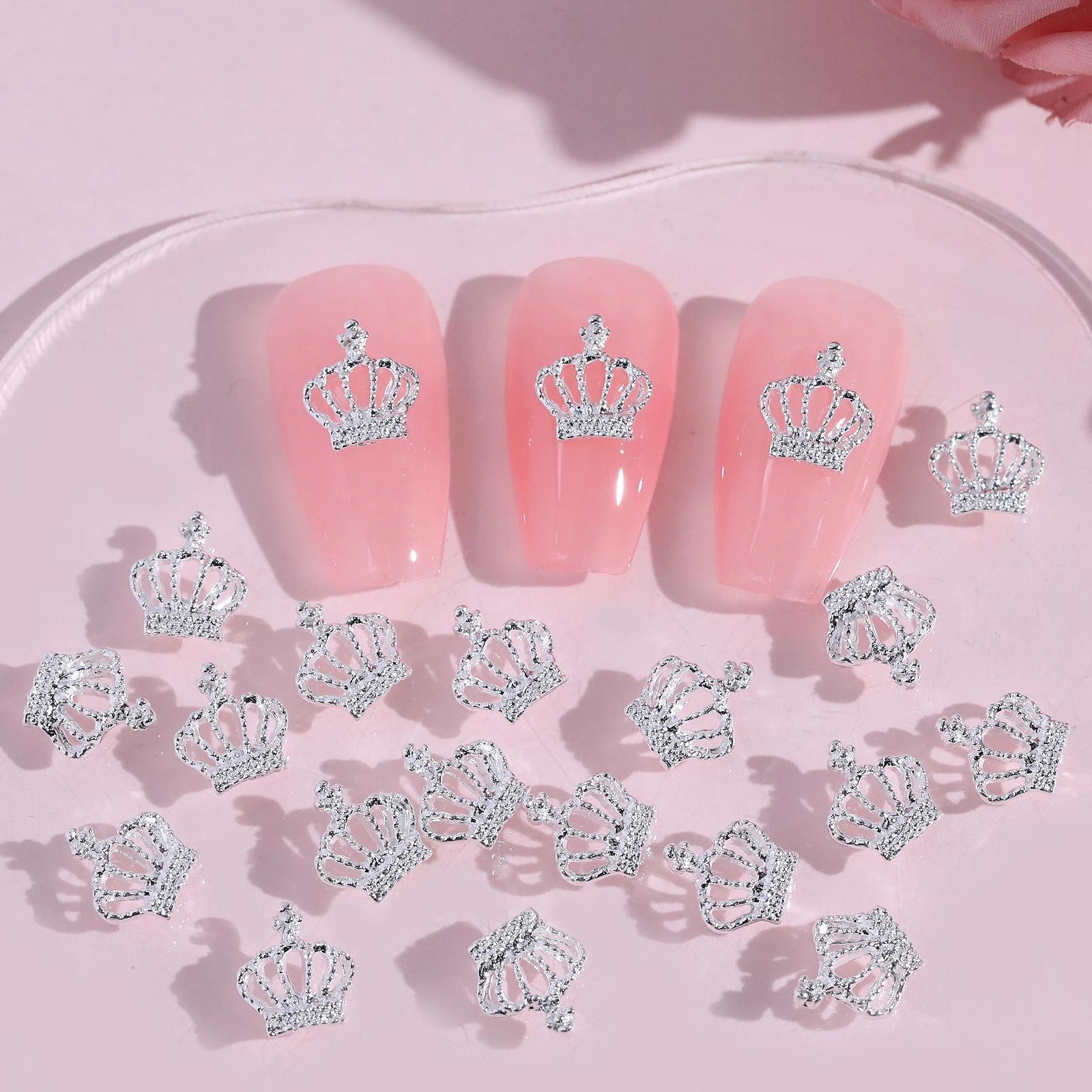 Breloques pour ongles, Design couronne, avec strass, accessoires pour Nail Art, fournitures pour fem