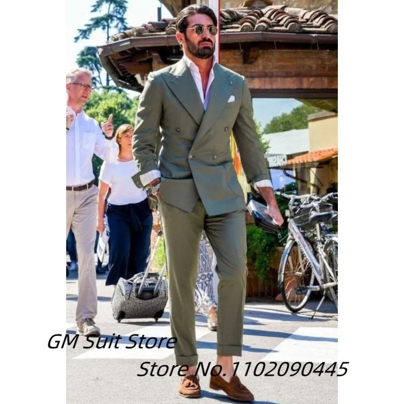 Costume deux pièces pour hommes, couleur unie, Double boutonnage, revers à pointes, coupe cintrée, p