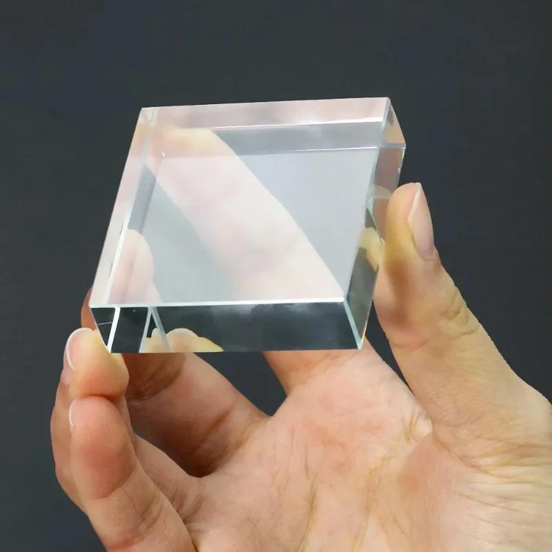 Prisme à facettes Laser transparent de 5cm, Cube carré géométrique, verre cristal, presse-papier art