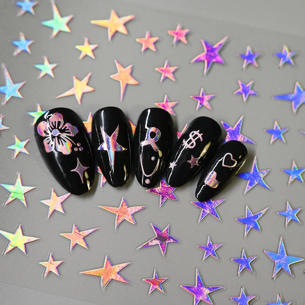 Autocollants pour ongles étoiles 3D or argent, 12 pièces, décalcomanies bronzantes Starlight pour Na