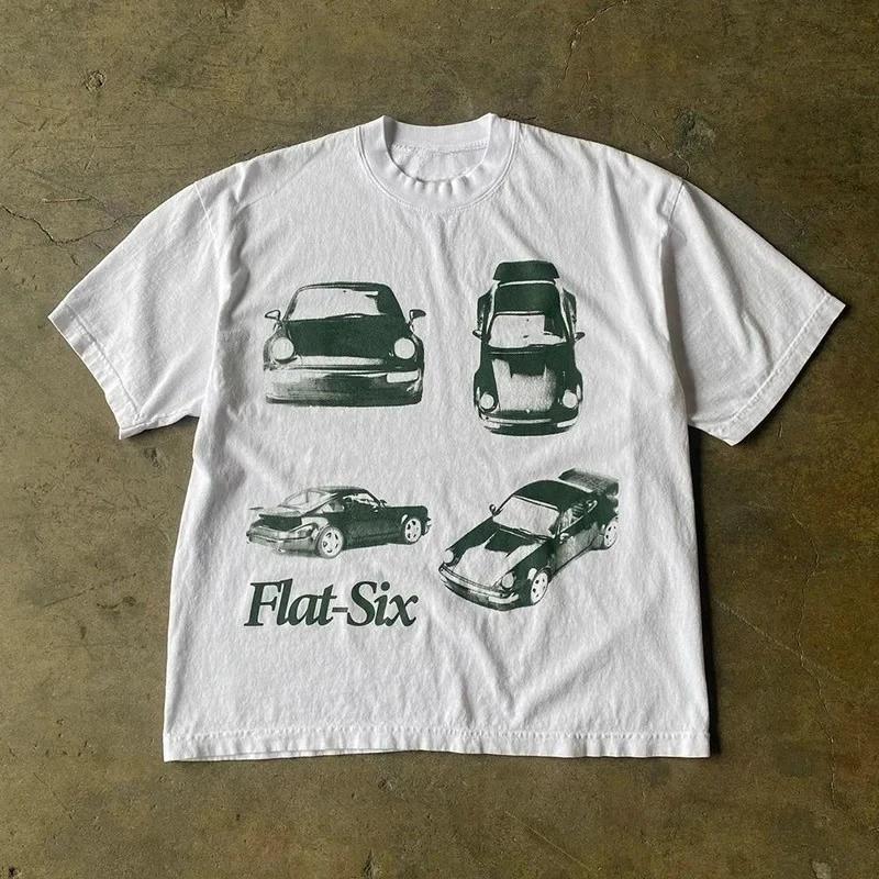 T-shirt personnalisé de style streetwear avec imprimé voiture, en pur coton, idéal pour les tenues d