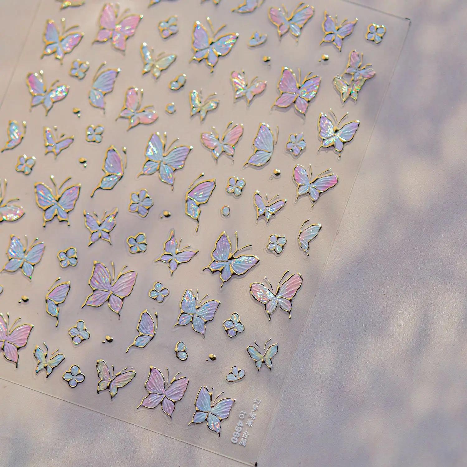 Autocollant de manucure auto-adhésif 5D, gelée brillante, papillon, charmant, dégradé doré, nœud pap