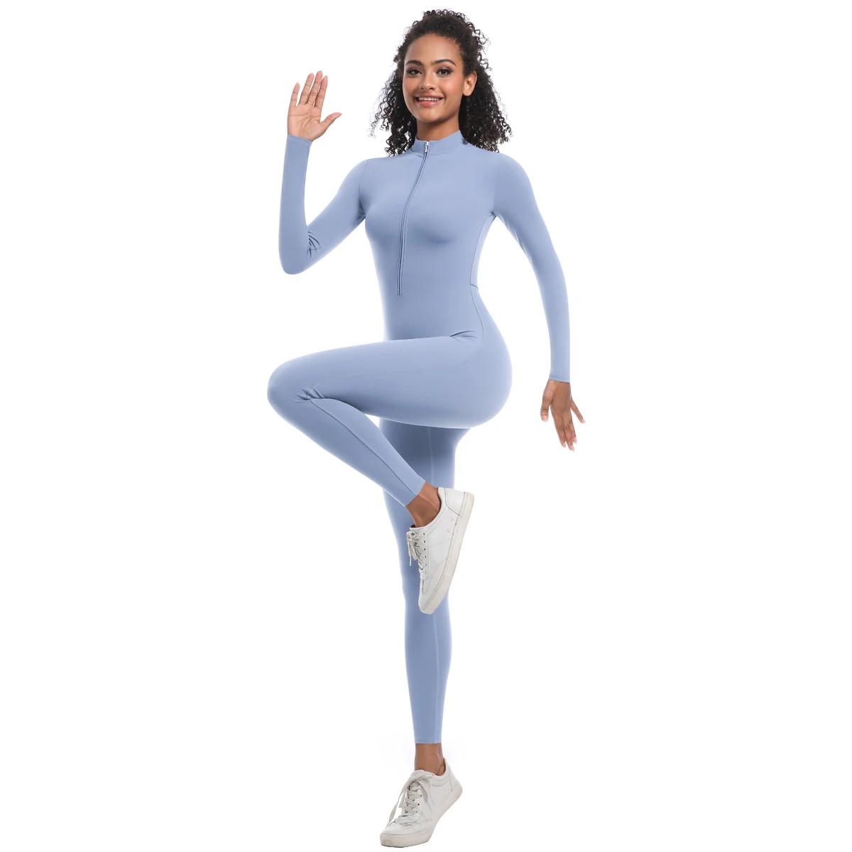 Combinaison sport femme sans coutures - Tenue fitness manches longues pour yoga et entraînement