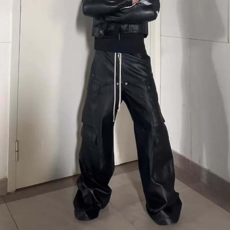 Pantalon en cuir PU mat Style RO pour hommes, pantalon Cargo Baggy à jambes larges avec cordon de se