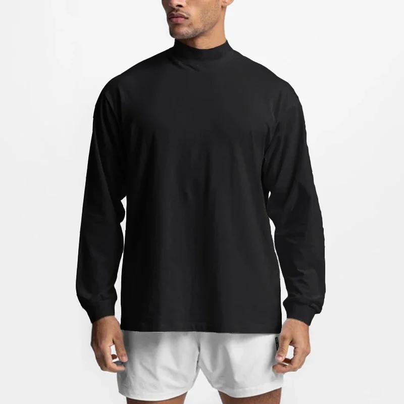 T-Shirt à Manches sulfet Col Roulé en Coton pour Homme, Vêtement de Fitness, Hip Hop, Gym, Musculati