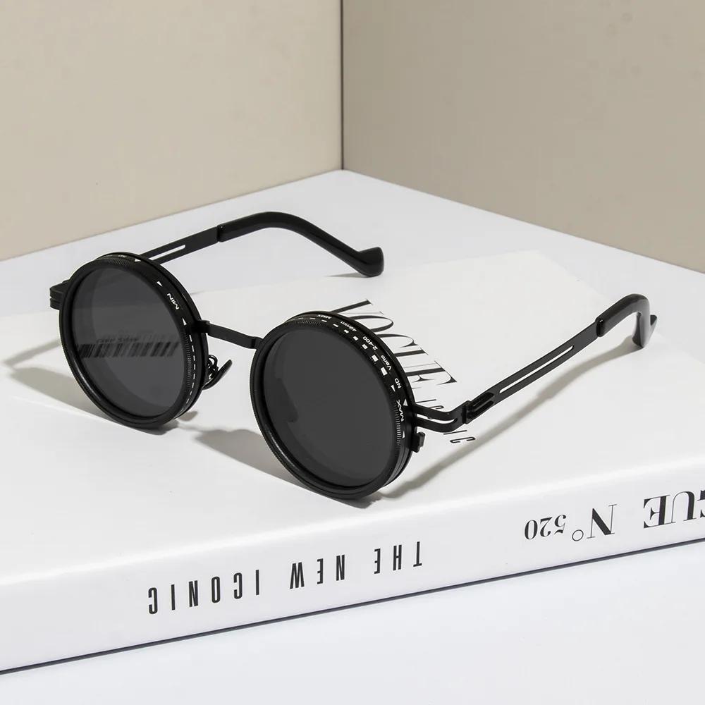Lunettes de soleil rondes polarisées ND9 lunettes de soleil à gradation réglable hommes femmes rétro