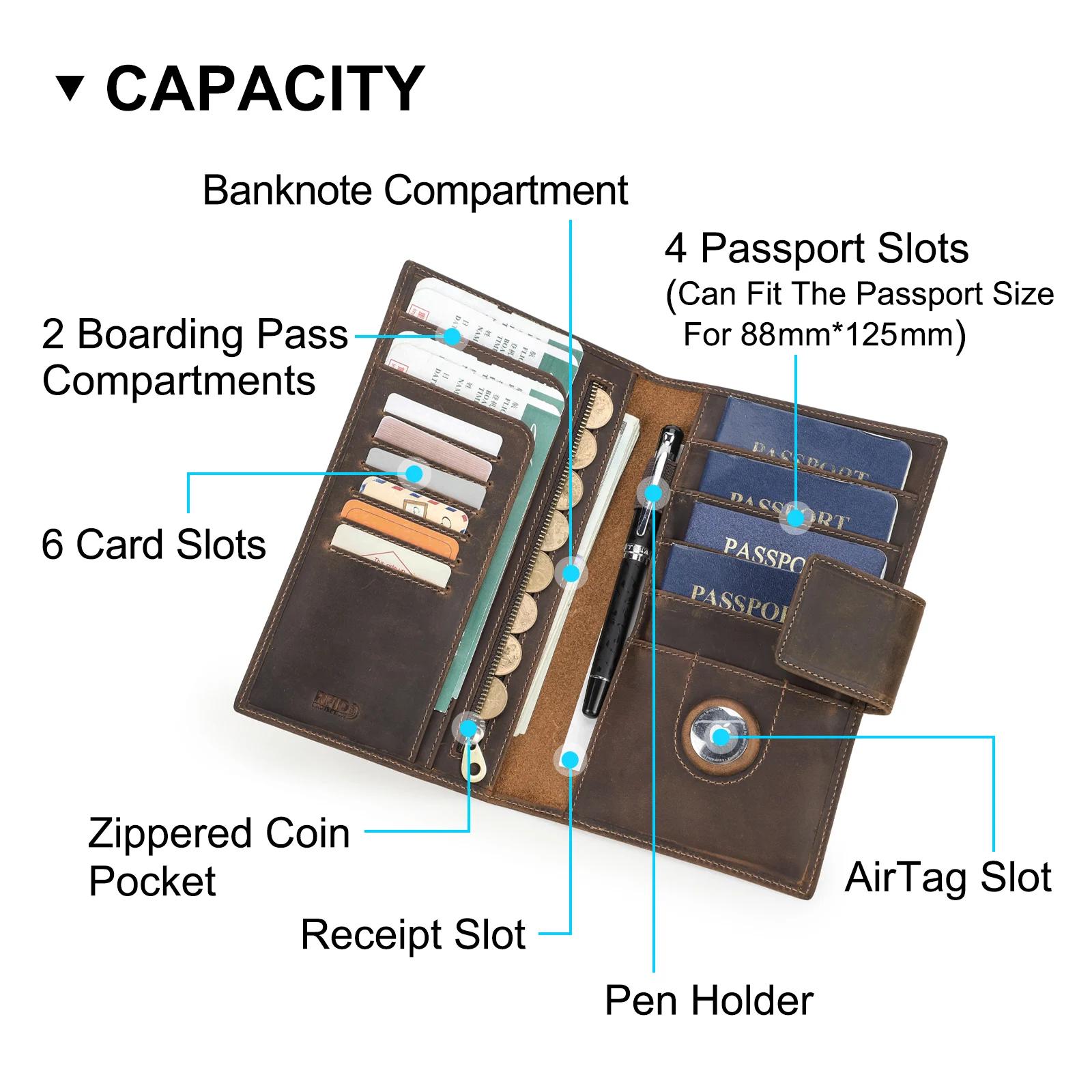 Portefeuilles de voyage en cuir véritable CONTACT'S pour la famille, avec porte-cartes RFID, emplace