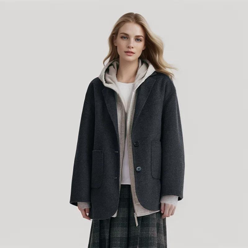 Semir-Veste double face contenant de la laine pour femme, manteau mi-long, col imbibé, polyvalent, c