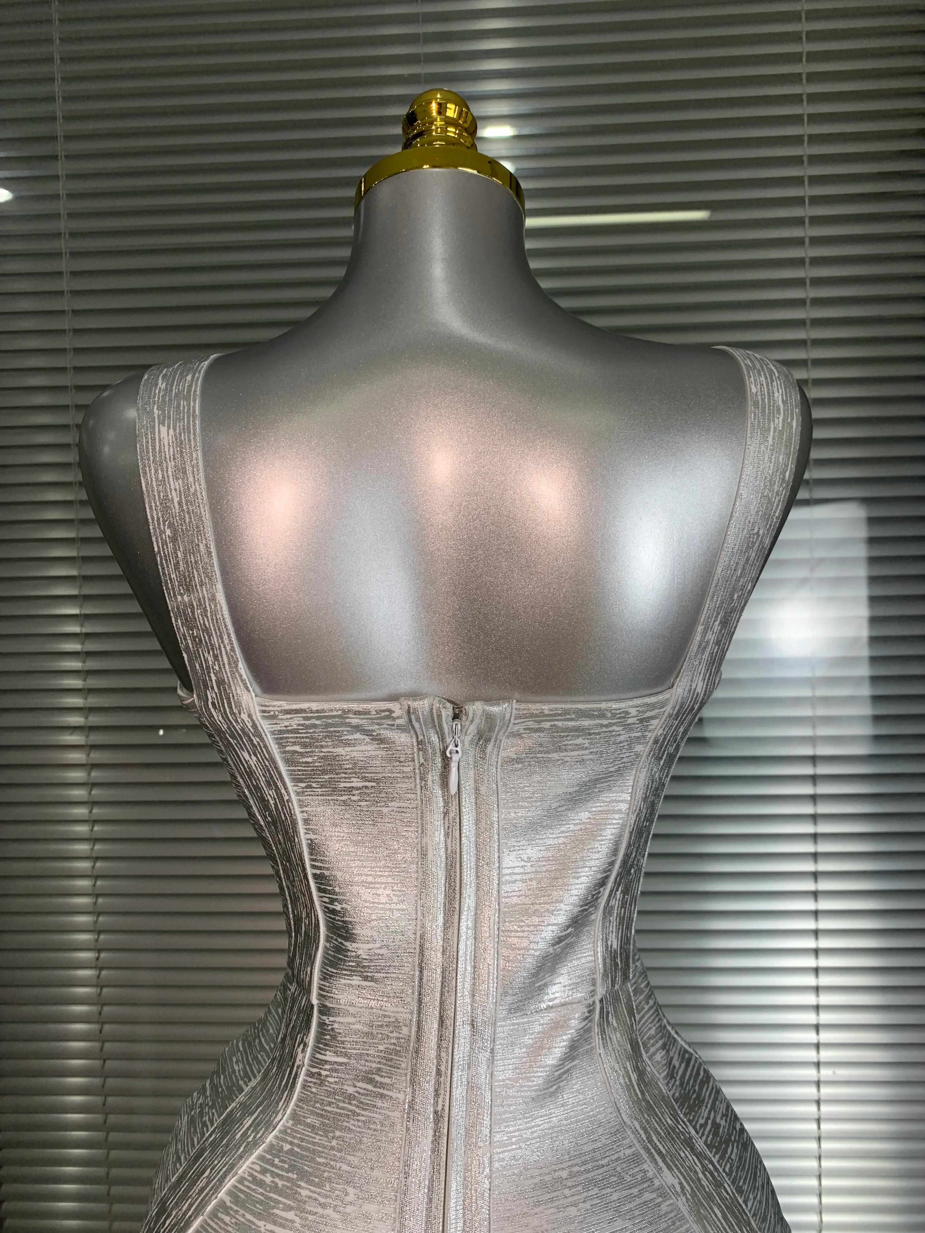 Robe à bandes moulante pour femmes, flambant neuf, Sexy, bronzante, argent, célébrité, mode, rue, ro
