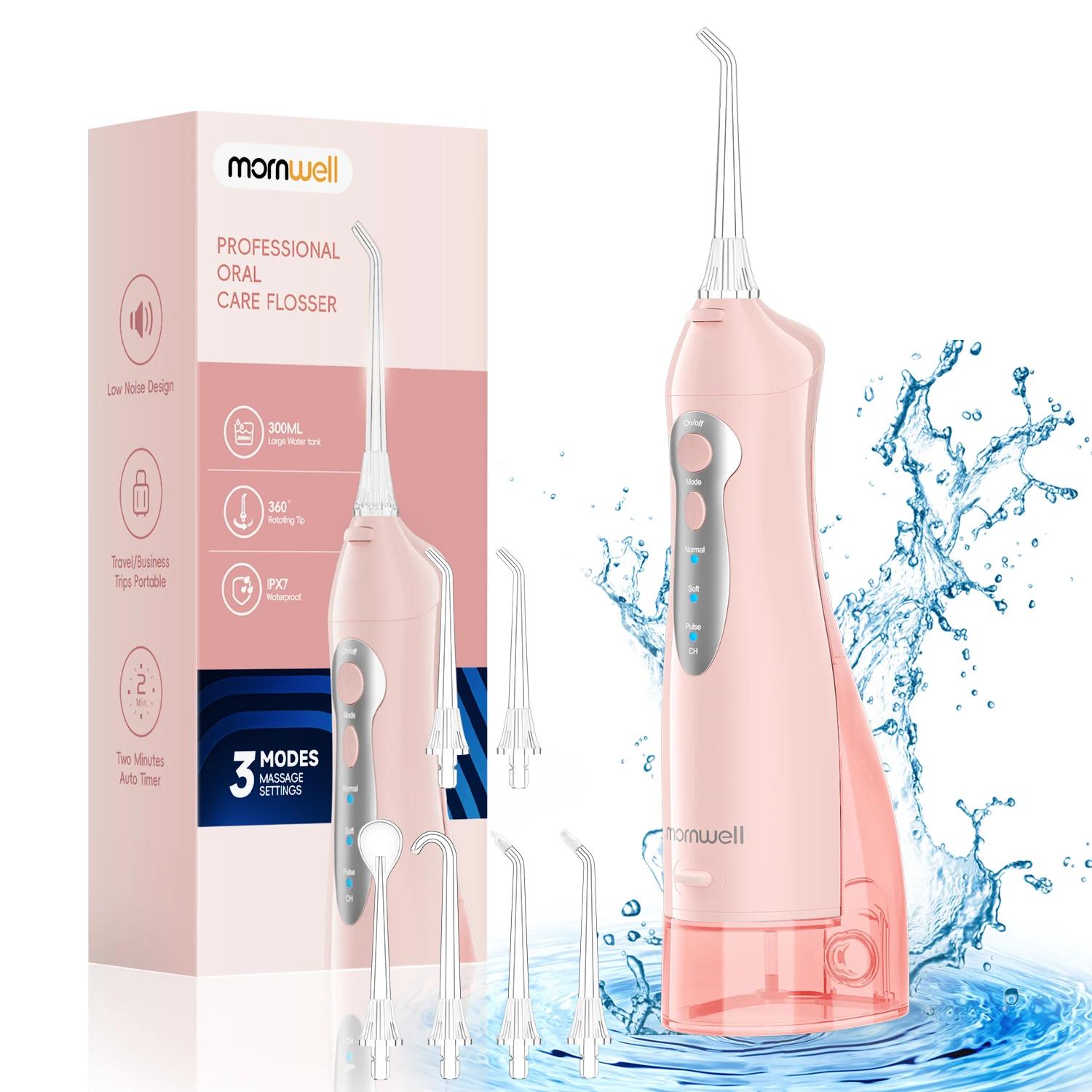 Mornwell Nouveau D52 Jet de Fil Dentaire à Eau Rechargeable Portable 300ML 4 Buses Irrigateur Buccal