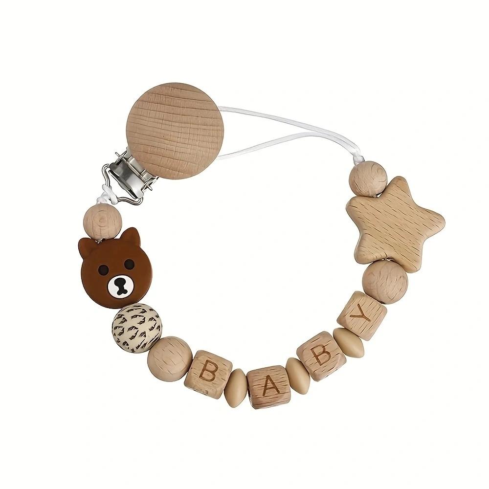 Clips de sucette en bois pour bébé, porte-mamelon factice, chaîne en Silicone, ours Koala, sucettes