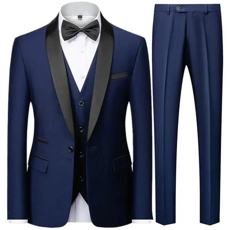 Ensemble trois pièces pour hommes, noir, fête de mariage, grande taille, Blazer, manteau, pantalon e
