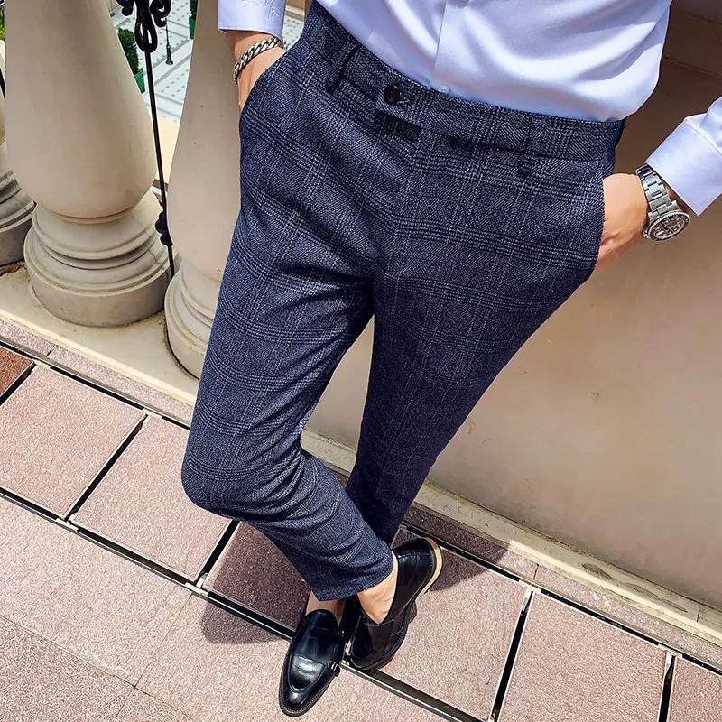 Pantalon de costume à carreaux décontracté pour homme, pantalon de costume ajusté pour homme, pantal