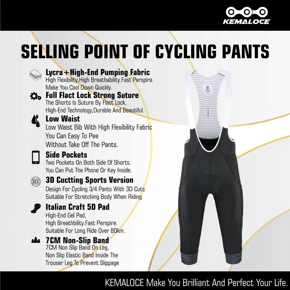 KEMALOCE pantalons de cyclisme 3/4 été Anti-UV haut de gamme Gel Pad vélo bavoir pantalon 3/4 solide