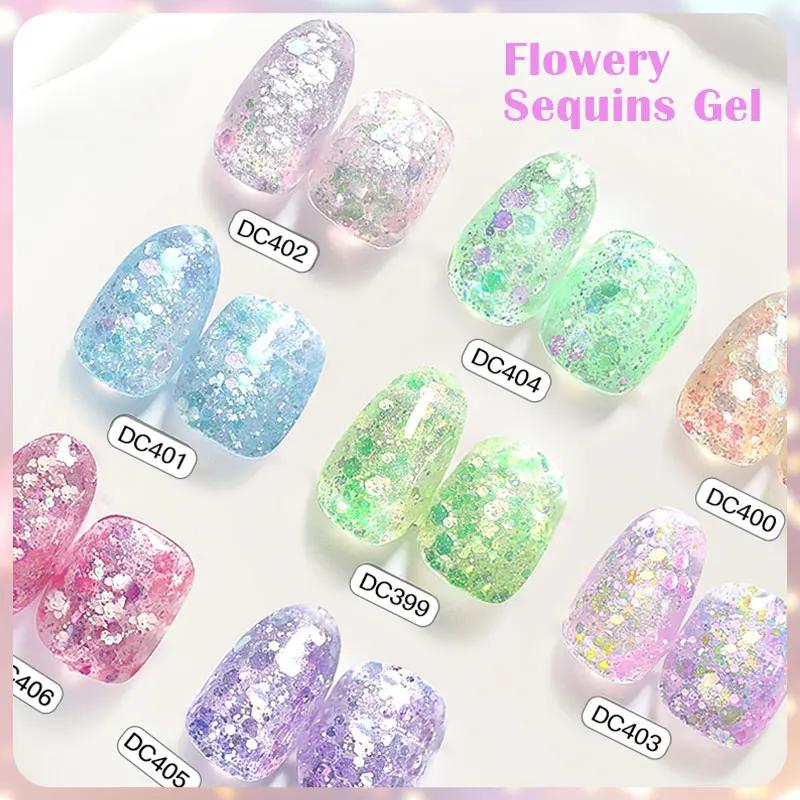 Vernis à ongles Gel à paillettes fleuries, couleur scintillante, Semi-Permanant, à tremper, pour man