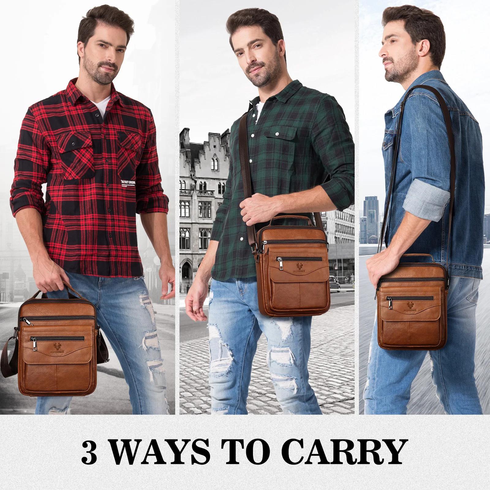 Sacs à bandoulière en cuir véritable pour hommes, décontracté, petit sac messager, multifonctionnel,